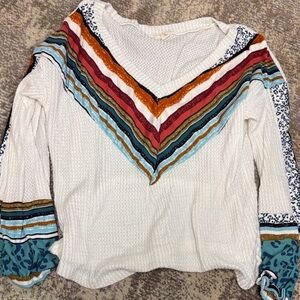 Lovely Melody White V-Neck Sweater with Multicolor Stripes